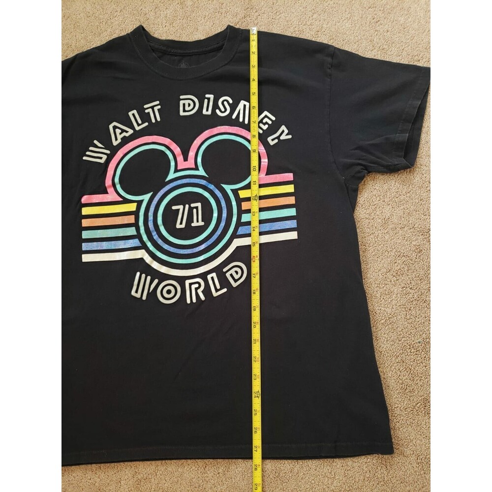 Walt Disney World 71 Retro Neon Black Rainbow Color Cotton T-shirt Women's Sz L - Picture 3 of 5